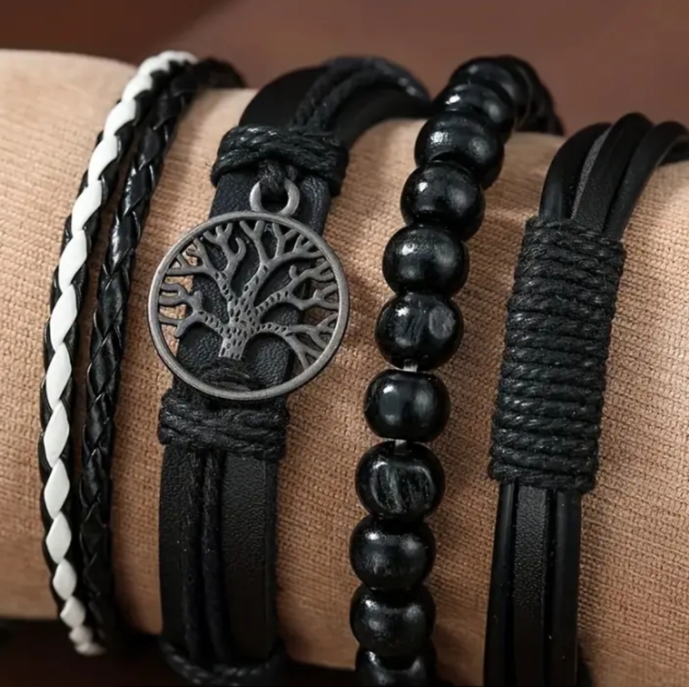 Men's/Unisex multilayer (4) braided layer bracelet Black
